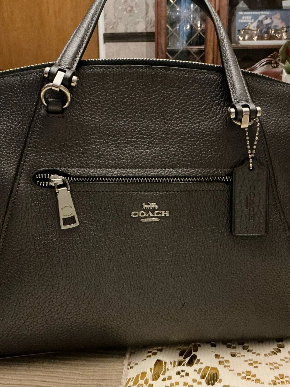 Coach Prairie Satchel Metallic Platinum Pebble Leather Crossbody Handbag
